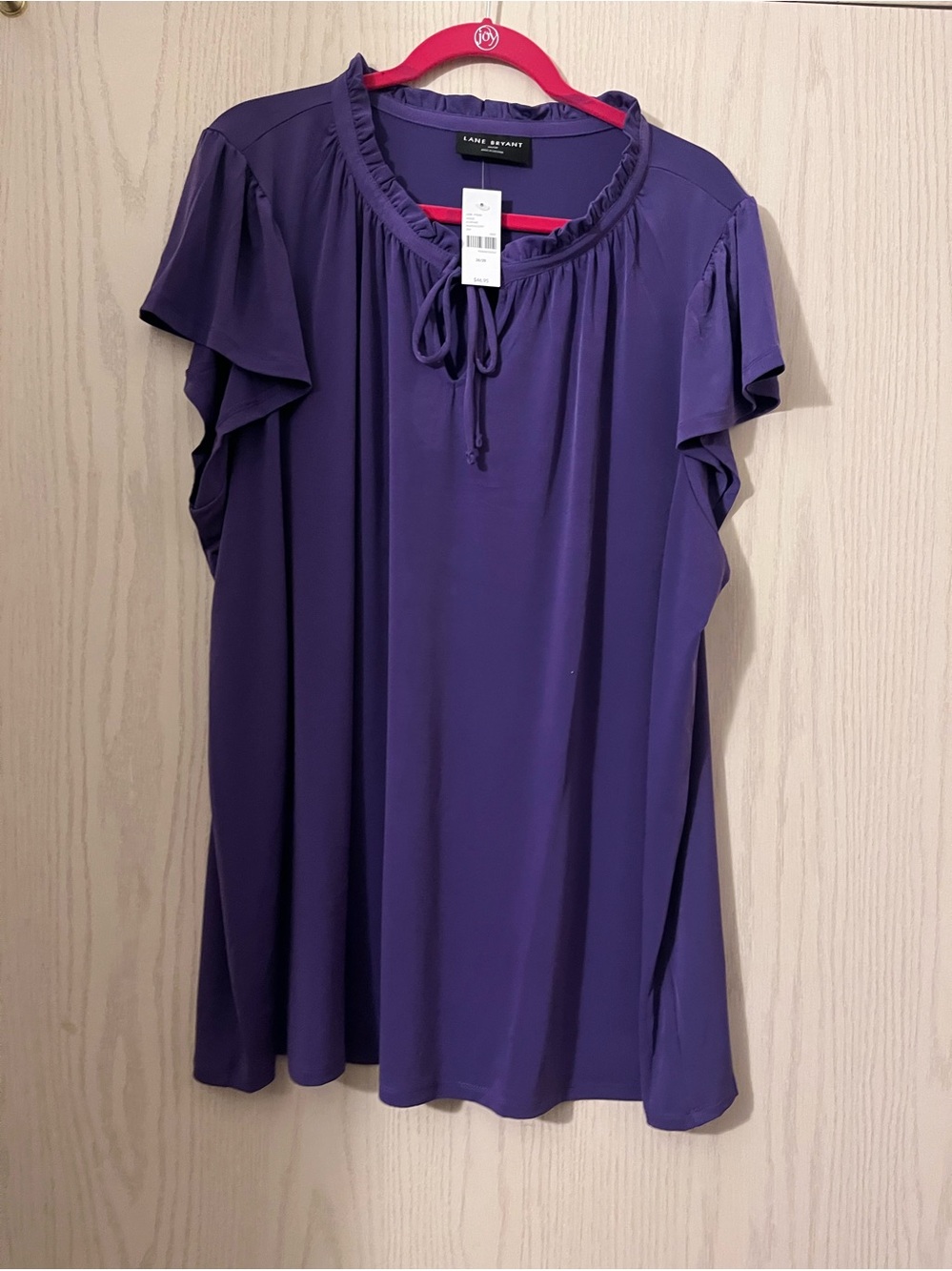 Lane Bryant Purple Ruffle-Sleeve Tie Neck Tunic